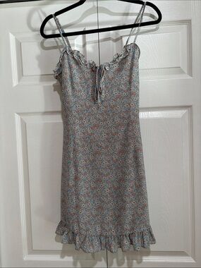The Impeccable Pig Floral Ruffle Bow Mini Dress - Size S